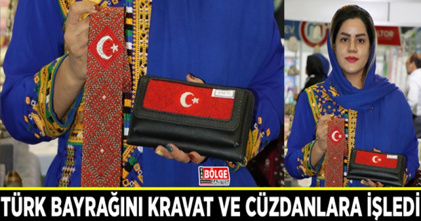 Türk bayrağını kravat ve cüzdanlara işledi