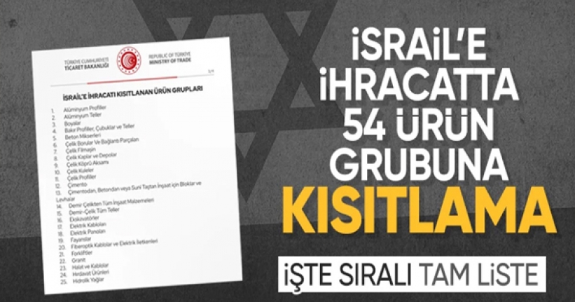 Ticaret Bakanlığı açıkladı: İsrail'e ihracat kısıtlaması