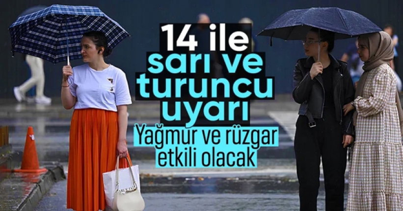 14 ile sarı ve turuncu kodlu uyarı