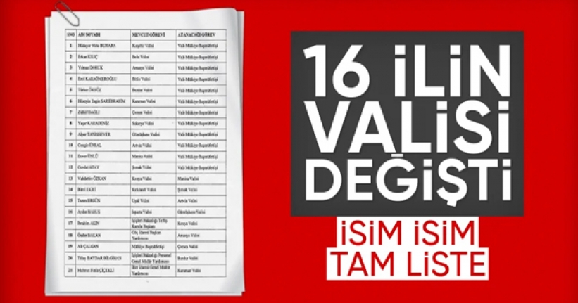 16 ilin valisi değişti: Karar Resmi Gazete'de