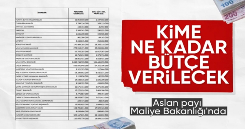 Bütçeden en büyük pay Maliye'nin