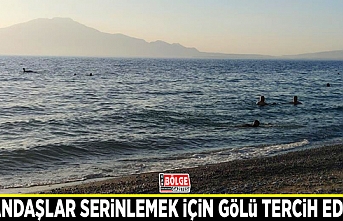 Vatandaşlar serinlemek için gölü tercih ediyor