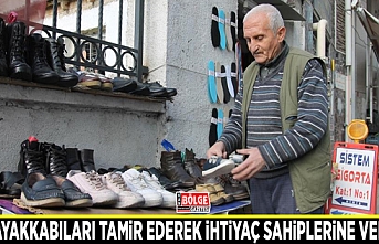 Eski ayakkabıları tamir ederek ihtiyaç sahiplerine veriyor