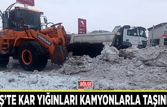 Erciş’te kar yığınları kamyonlarla taşınıyor