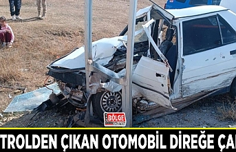 Kontrolden çıkan otomobil direğe çarptı