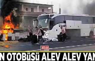 Van otobüsü alev alev yandı