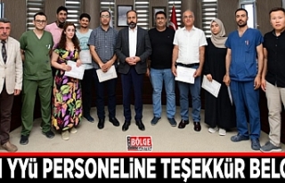 Van YYÜ personeline teşekkür belgesi